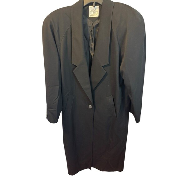 Linda Richards Black Wool Long Trench Coat Lapels Sz 4P VTG 80s Dressy Vintage - Picture 1 of 4